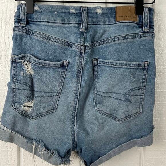 AE Women Super Stretch Distressed Mid Rise Denim Jean Short Shorts Blue Size 00 - Picture 4 of 6